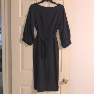 Elegant Navy Midi Dress with Tie Waist